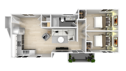 Floor plan for 2 beds, 1 bath, 783 sqft